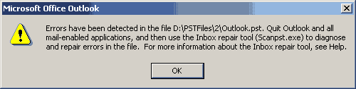 Errors have been detected in the file xxxx.pst